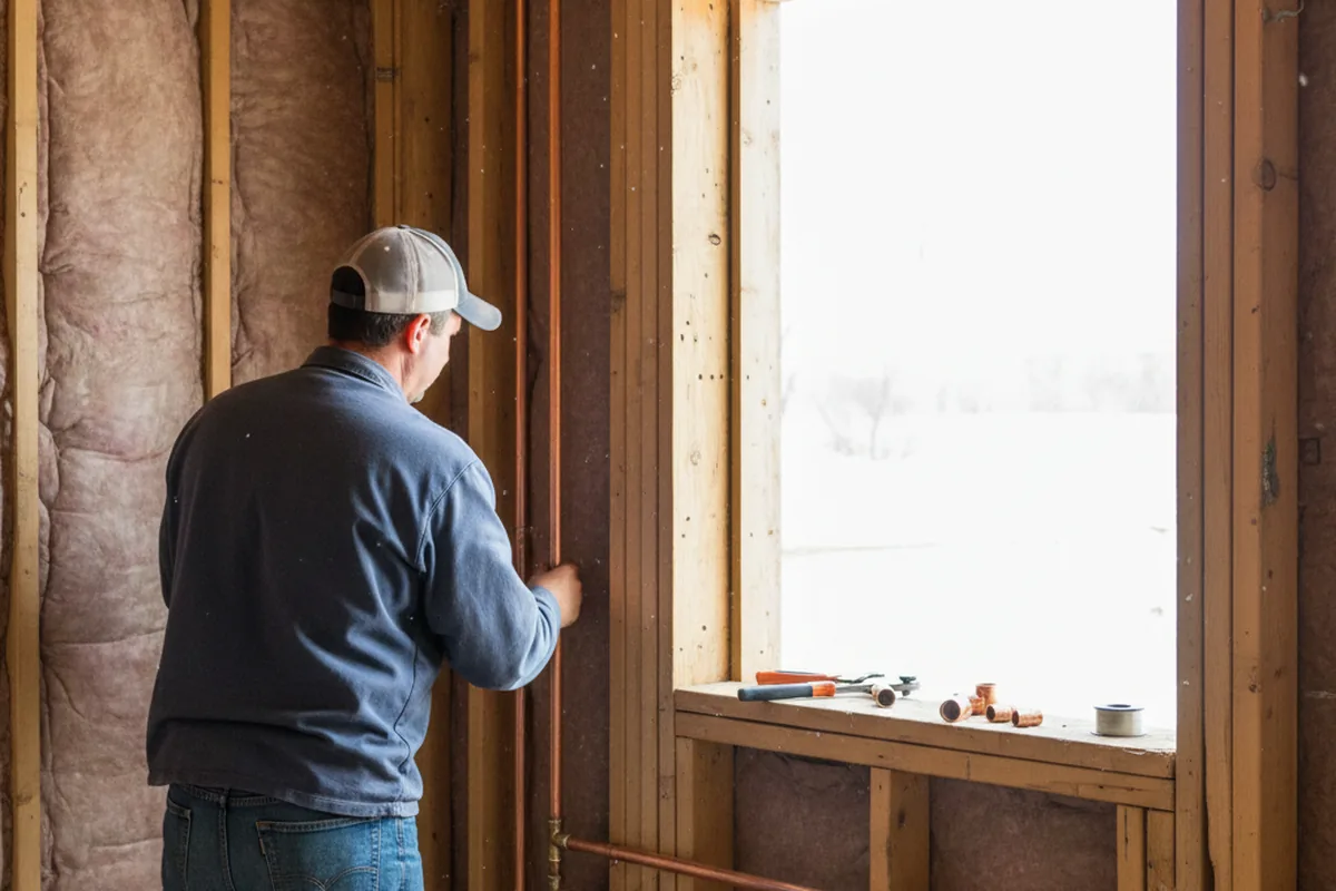 Licensed plumber running new copper supply lines in a Gilbertsville home